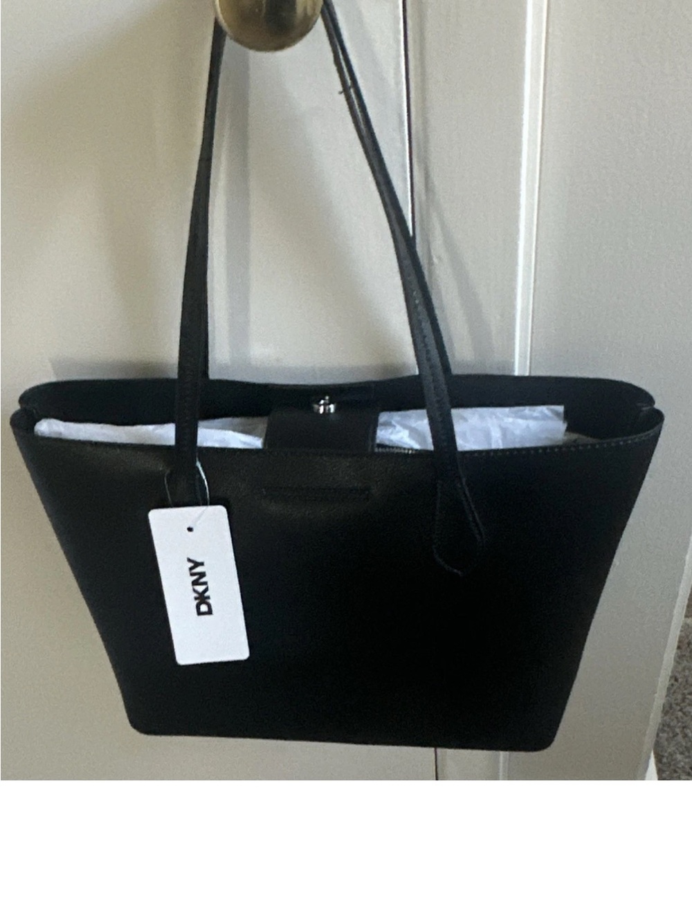 DKNY Black Leather Tote with Slim Shoulder Straps
